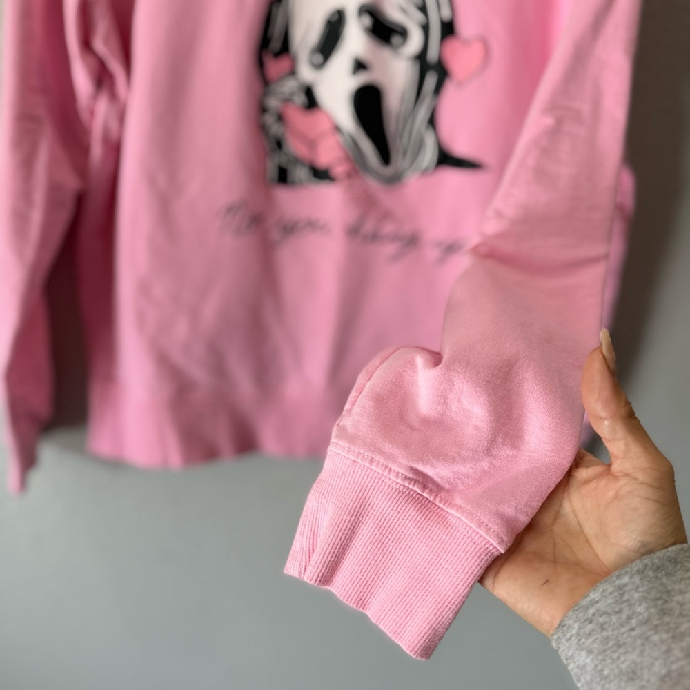 💗 Pink Ghostface Graphic Sweatshirt “No You Hang Up” - Picture 4 of 8